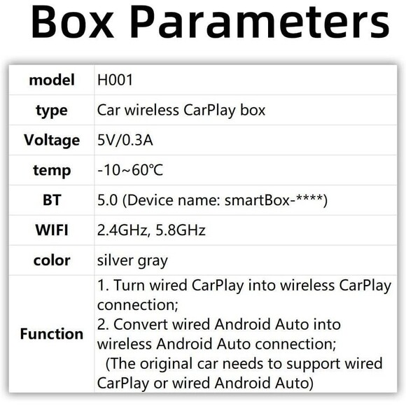 Wired to Wireless Car Adapter Dongle CarPlay Android PlugAndPlay Dual Band Box - Picture 5 of 11